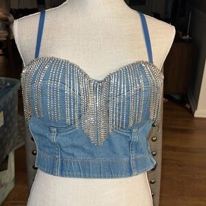 Denim&rhinestone Corset